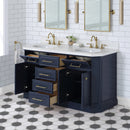 Water Creation Palace 60" Double Sink White Quartz Countertop Vanity in Monarch Blue and Mirrors PA60QZ06MB-E18000000