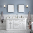 Water Creation 60" Palace Collection Quartz Carrara Pure White Bathroom Vanity Set with Hardware and F2-0012 Faucets Mirror in Polished Nickel PVD Finish PA60QZ05PW-E18TL1205