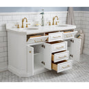 Water Creation 60" Palace Collection Quartz Carrara Pure White Bathroom Vanity Set with Hardware and F2-0012 Faucets in Satin Gold Finish and Only Mirrors in Chrome Finish PA60QZ06PW-000TL1206