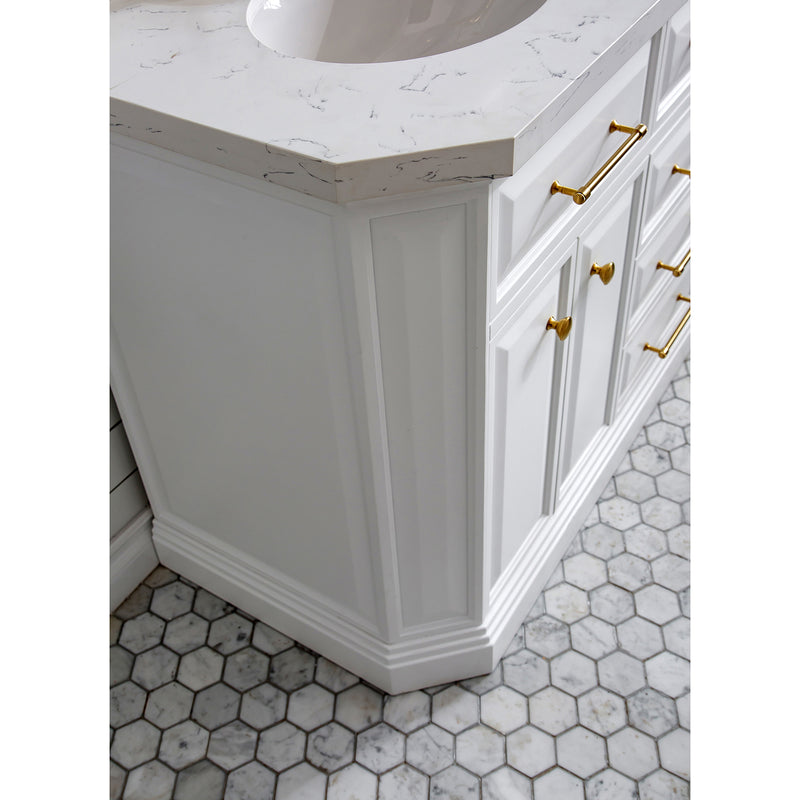 Water Creation 60" Palace Collection Quartz Carrara Pure White Bathroom Vanity Set with Hardware in Satin Gold Finish and Only Mirrors in Chrome Finish PA60QZ06PW-000000000