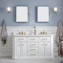 Water Creation 60" Palace Collection Quartz Carrara Pure White Bathroom Vanity Set with Hardware and F2-0013 Faucets in Satin Gold Finish and Only Mirrors in Chrome Finish PA60QZ06PW-E18FX1306