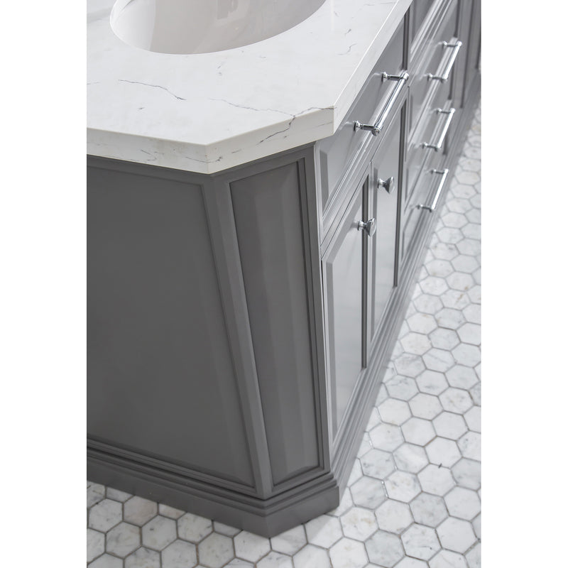 Water Creation 72" Palace Collection Quartz Carrara Cashmere Gray Bathroom Vanity Set with Hardware and F2-0009 Faucets in Chrome Finish PA72QZ01CG-000BX0901