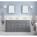 Water Creation 72" Palace Collection Quartz Carrara Cashmere Gray Bathroom Vanity Set with Hardware in Satin Gold Finish and Only Mirrors in Chrome Finish PA72QZ06CG-000000000