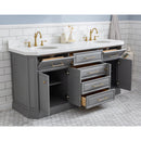 Water Creation 72" Palace Collection Quartz Carrara Cashmere Gray Bathroom Vanity Set with Hardware and F2-0012 Faucets in Satin Gold Finish and Only Mirrors in Chrome Finish PA72QZ06CG-E18TL1206