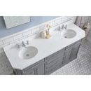 Water Creation 72" Palace Collection Quartz Carrara Cashmere Gray Bathroom Vanity Set with Hardware and F2-0013 Faucets Mirror in Chrome Finish PA72QZ01CG-E18FX1301