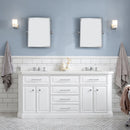 Water Creation 72" Palace Collection Quartz Carrara Pure White Bathroom Vanity Set with Hardware and F2-0009 Faucets Mirror in Chrome Finish PA72QZ01PW-E18BX0901