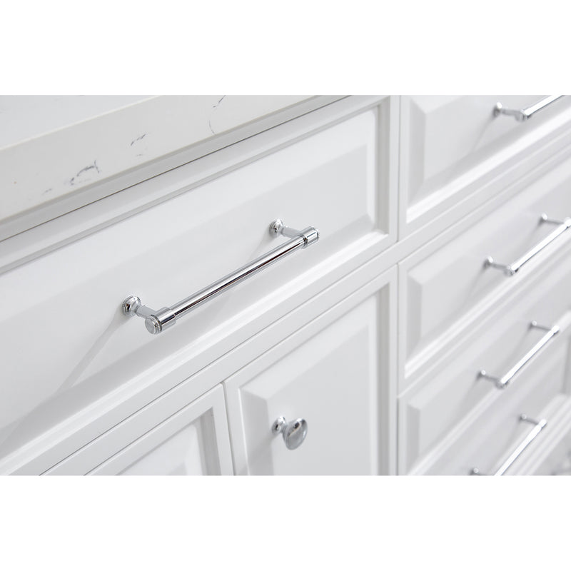 Water Creation 72" Palace Collection Quartz Carrara Pure White Bathroom Vanity Set with Hardware in Chrome Finish PA72QZ01PW-000000000