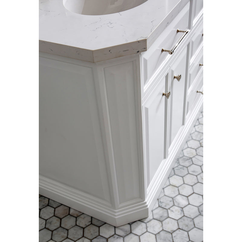 Water Creation 72" Palace Collection Quartz Carrara Pure White Bathroom Vanity Set with Hardware in Polished Nickel PVD Finish PA72QZ05PW-000000000