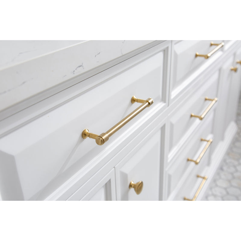 Water Creation 72" Palace Collection Quartz Carrara Pure White Bathroom Vanity Set with Hardware in Satin Gold Finish and Only Mirrors in Chrome Finish PA72QZ06PW-E18000000