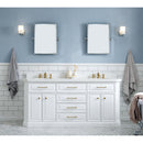 Water Creation 72" Palace Collection Quartz Carrara Pure White Bathroom Vanity Set with Hardware and F2-0013 Faucets in Satin Gold Finish and Only Mirrors in Chrome Finish PA72QZ06PW-000FX1306