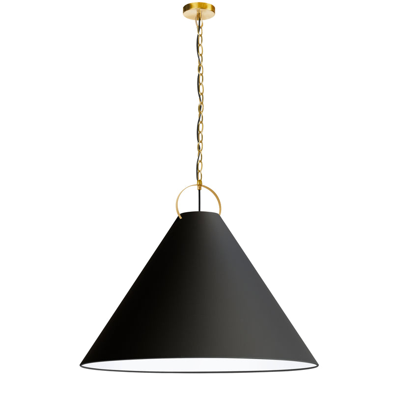 Dainolite 1 Light Incandescent Pendant Aged Brass with Black Shade PCN-321P-AGB-797