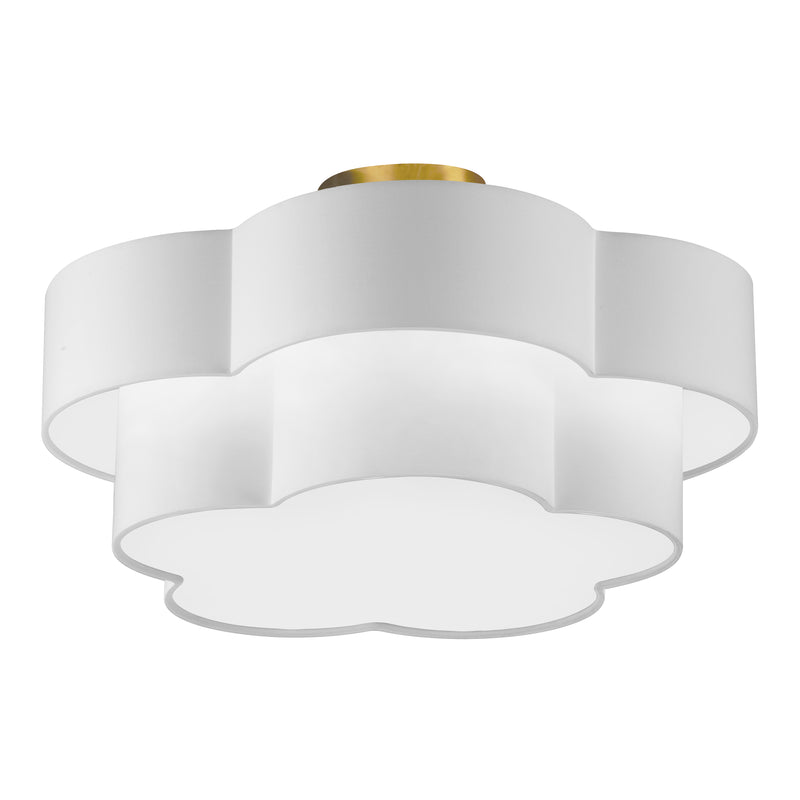 Dainolite 3 Light Incandescent Flush Mount Aged Brass with White Shade PLX-203FH-AGB-WH