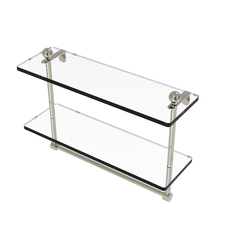 Allied Brass 16 Inch Two Tiered Glass Shelf with Integrated Towel Bar PR-2-16TB-PNI