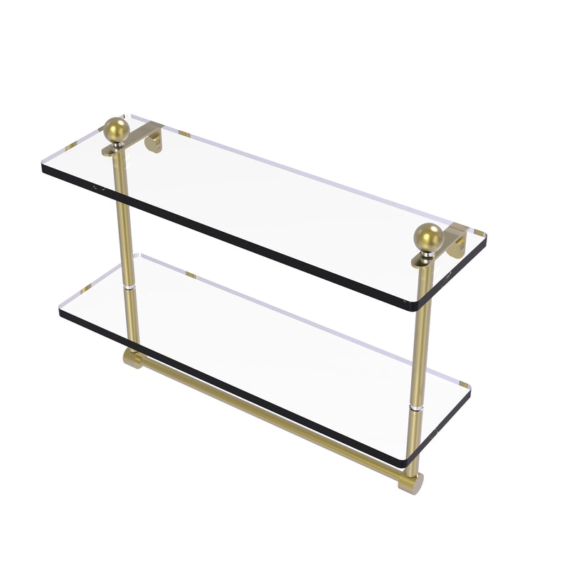 Allied Brass 16 Inch Two Tiered Glass Shelf with Integrated Towel Bar PR-2-16TB-SBR