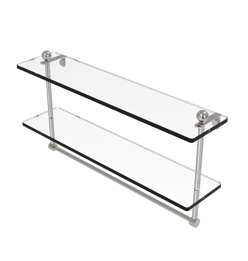Allied Brass 22 Inch Two Tiered Glass Shelf with Integrated Towel Bar PR-2-22TB-SN