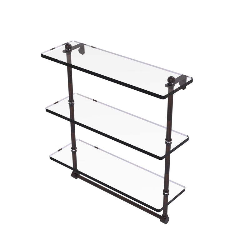 Allied Brass 16 Inch Triple Tiered Glass Shelf with Integrated Towel Bar PR-5-16TB-VB