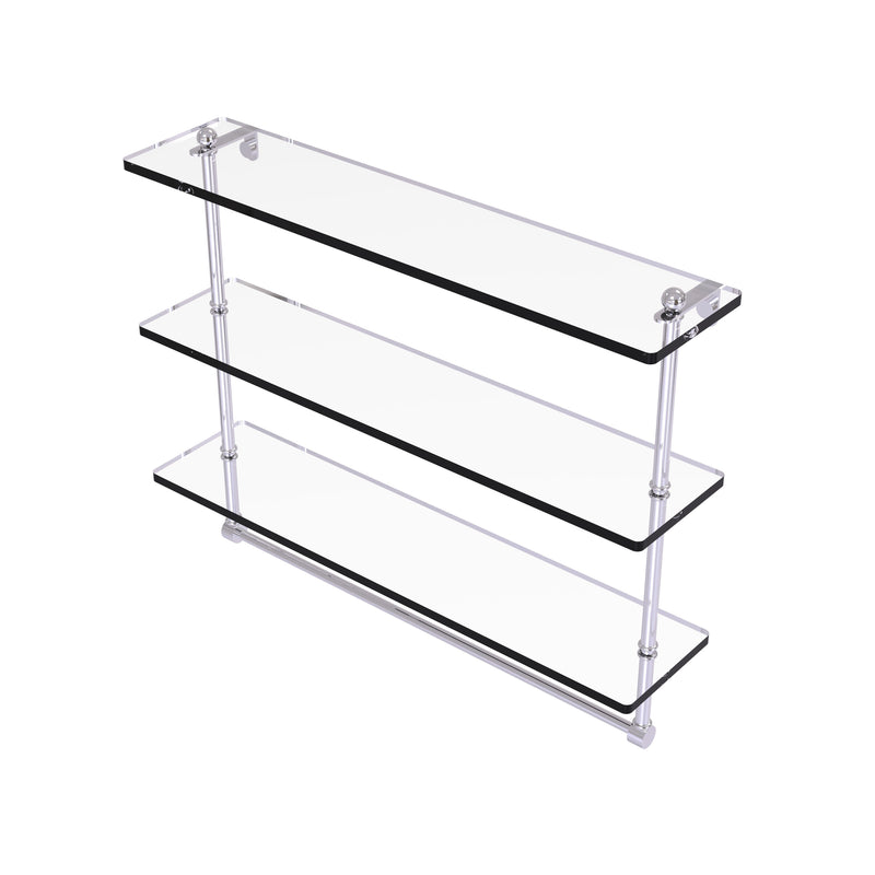 Allied Brass 22 Inch Triple Tiered Glass Shelf with Integrated Towel Bar PR-5-22TB-PC