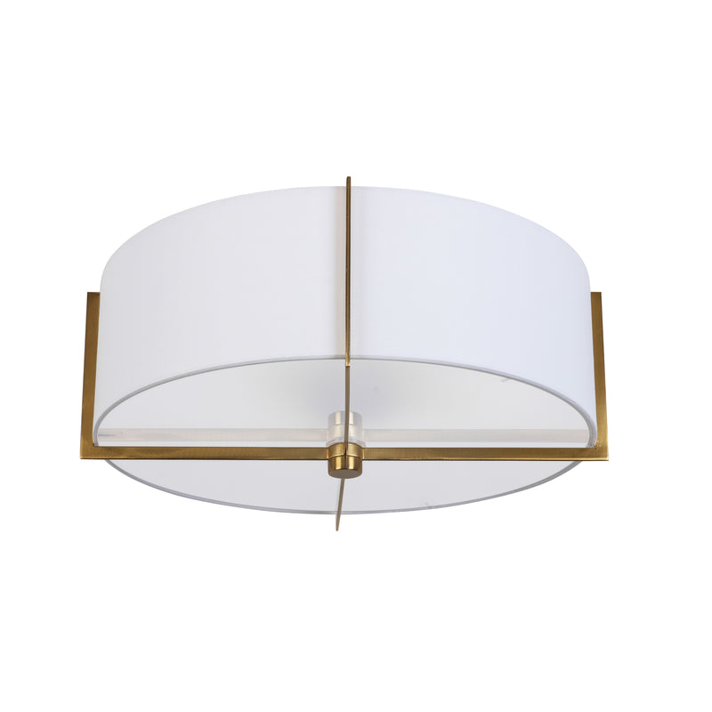 Dainolite 3 Light Incandescent Semi-Flush Mount Aged Brass with White Shade PST-153SF-AGB-WH