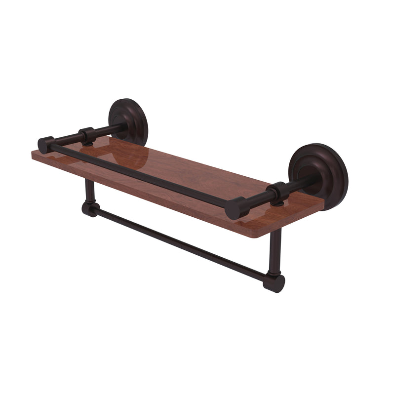 Allied Brass Que New Collection 16 Inch IPE Ironwood Shelf with Gallery Rail and Towel Bar QN-1TB-16-GAL-IRW-ABZ