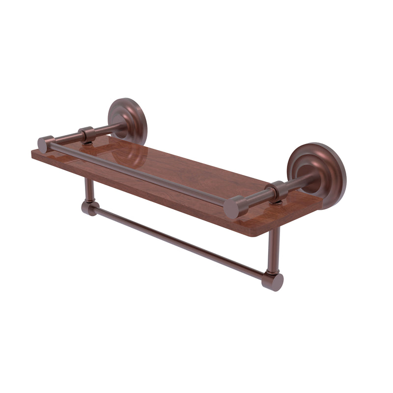 Allied Brass Que New Collection 16 Inch IPE Ironwood Shelf with Gallery Rail and Towel Bar QN-1TB-16-GAL-IRW-CA