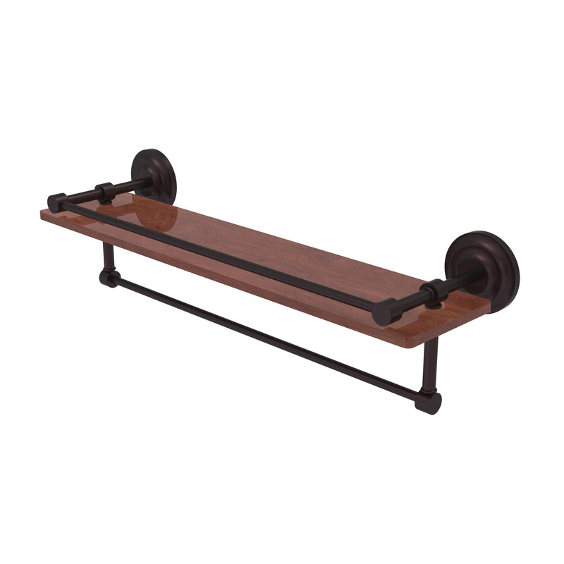 Allied Brass Que New Collection 22 Inch IPE Ironwood Shelf with Gallery Rail and Towel Bar QN-1TB-22-GAL-IRW-ABZ