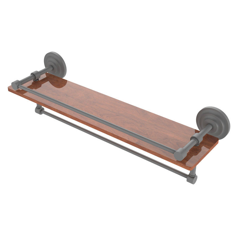 Allied Brass Que New Collection 22 Inch IPE Ironwood Shelf with Gallery Rail and Towel Bar QN-1TB-22-GAL-IRW-GYM