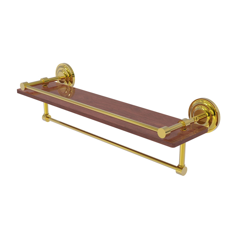 Allied Brass Que New Collection 22 Inch IPE Ironwood Shelf with Gallery Rail and Towel Bar QN-1TB-22-GAL-IRW-PB