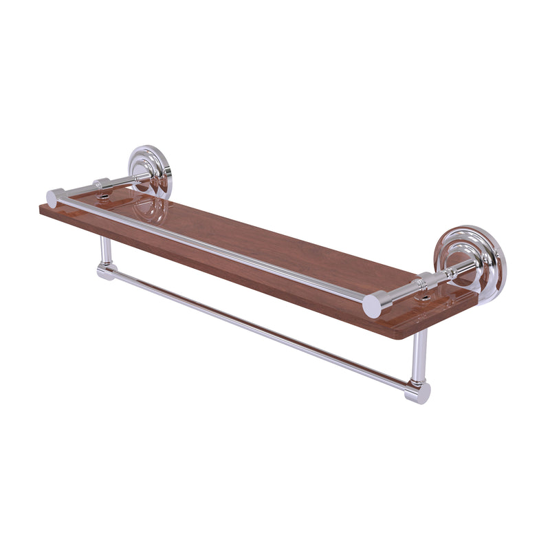 Allied Brass Que New Collection 22 Inch IPE Ironwood Shelf with Gallery Rail and Towel Bar QN-1TB-22-GAL-IRW-PC