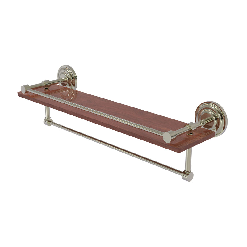 Allied Brass Que New Collection 22 Inch IPE Ironwood Shelf with Gallery Rail and Towel Bar QN-1TB-22-GAL-IRW-PNI