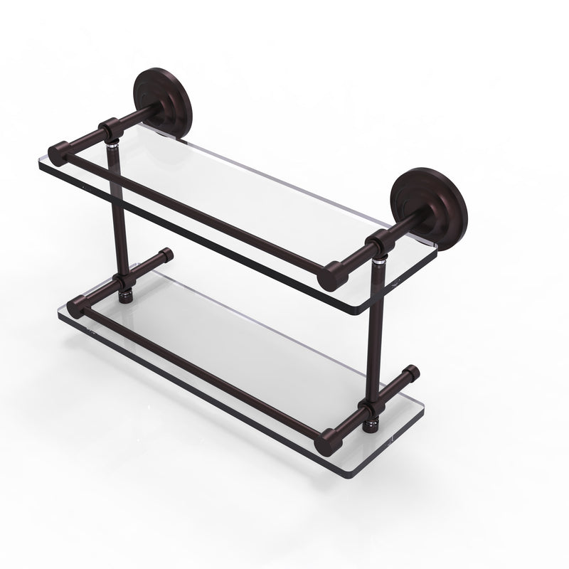 Allied Brass Que New 16 Inch Double Glass Shelf with Gallery Rail QN-2-16-GAL-ABZ