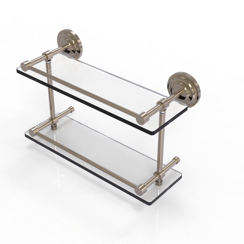 Allied Brass Que New 16 Inch Double Glass Shelf with Gallery Rail QN-2-16-GAL-PEW