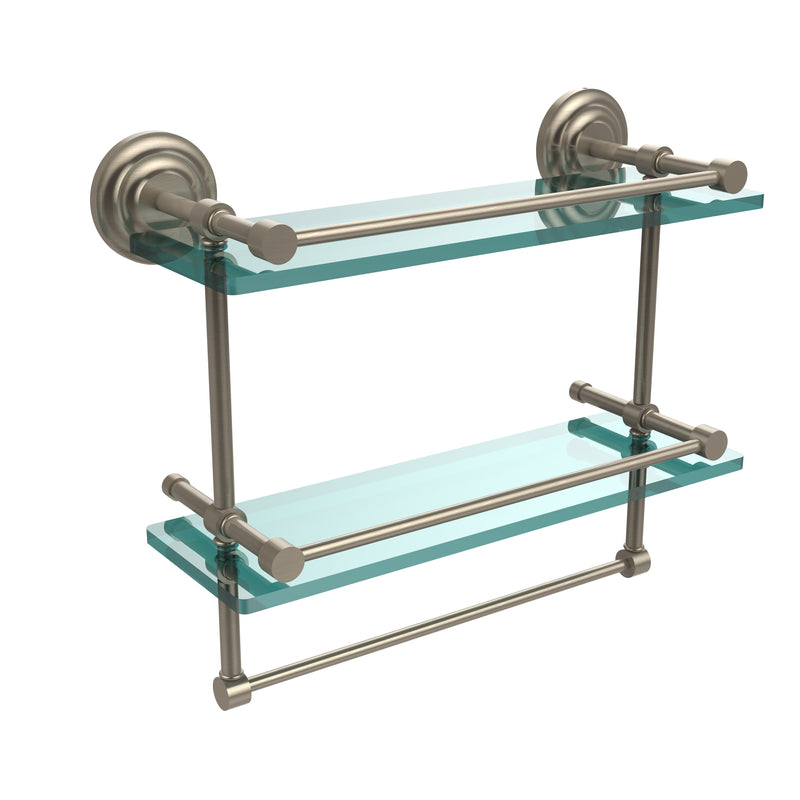 Allied Brass 16 Inch Gallery Double Glass Shelf with Towel Bar QN-2TB-16-GAL-PEW