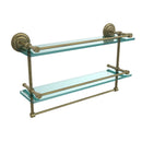 Allied Brass 22 Inch Gallery Double Glass Shelf with Towel Bar QN-2TB-22-GAL-ABR