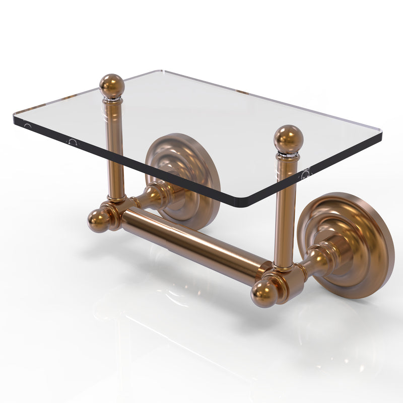Allied Brass Que New Collection Two Post Toilet Tissue Holder with Glass Shelf QN-GLT-24-BBR