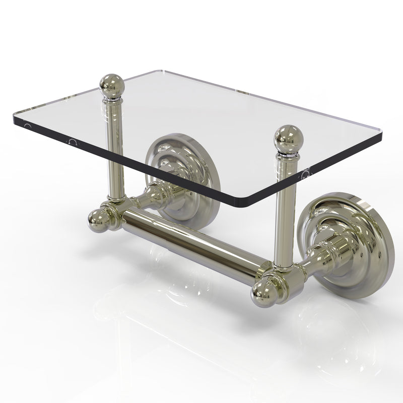 Allied Brass Que New Collection Two Post Toilet Tissue Holder with Glass Shelf QN-GLT-24-PNI