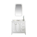 Water Creation Queen 36" Single Sink Quartz Carrara Vanity In Pure White with Matching Mirror and F2-0009-05-BX Lavatory Faucet QU36QZ05PW-Q21BX0905