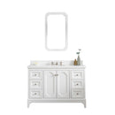 Water Creation Queen 48" Single Sink Quartz Carrara Vanity In Pure White with Matching Mirror and F2-0009-05-BX Lavatory Faucet QU48QZ05PW-Q21BX0905