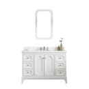 Water Creation Queen 48" Single Sink Quartz Carrara Vanity In Pure White with Matching Mirror and F2-0013-05-FX Lavatory Faucet QU48QZ05PW-Q21FX1305