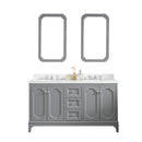 Water Creation Queen 60" Double Sink Quartz Carrara Vanity In Cashmere Gray with Matching Mirror and F2-0009-01-BX Lavatory Faucet QU60QZ01CG-Q21BX0901