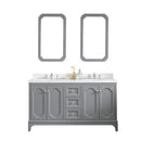 Water Creation Queen 60" Double Sink Quartz Carrara Vanity In Cashmere Gray with Matching Mirror and F2-0013-01-FX Lavatory Faucet QU60QZ01CG-Q21FX1301