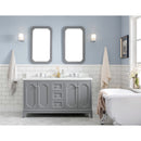 Water Creation Queen 60" Double Sink Quartz Carrara Vanity In Cashmere Gray with F2-0013-01-FX Lavatory Faucet QU60QZ01CG-000FX1301