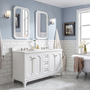 Water Creation Queen 60" Double Sink Quartz Carrara Vanity In Pure White with F2-0009-05-BX Lavatory Faucet QU60QZ05PW-000BX0905