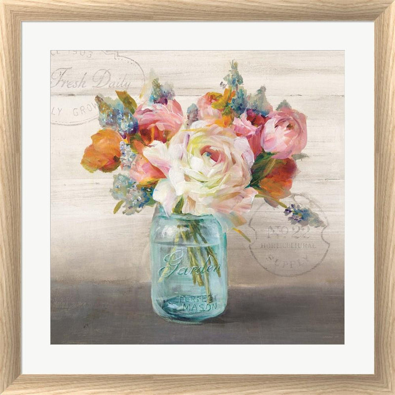 Danhui Nai French Cottage Bouquet II White Washed Rounded Oatmeal Faux Wood R826582-AEAEAGJEMY