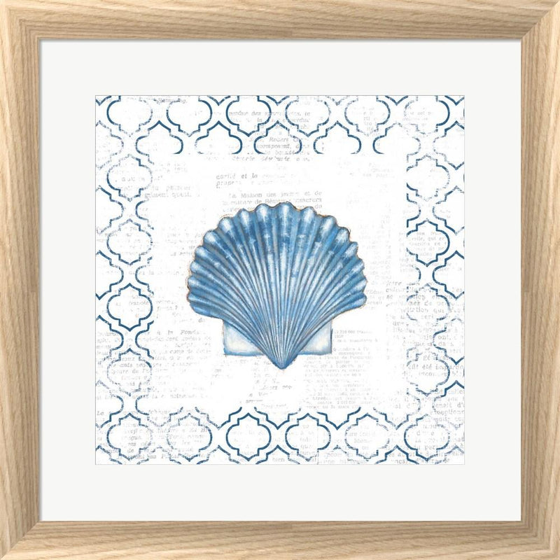 Emily Adams Navy Scallop Shell on Newsprint White Washed Rounded Oatmeal Faux Wood R873798-AEAEAGJEMY