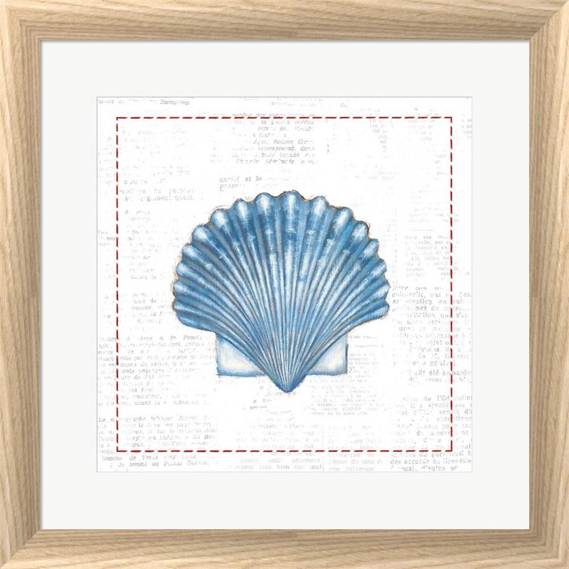 Emily Adams Navy Scallop Shell on Newsprint with Red White Washed Rounded Oatmeal Faux Wood R873807-AEAEAGJEMY