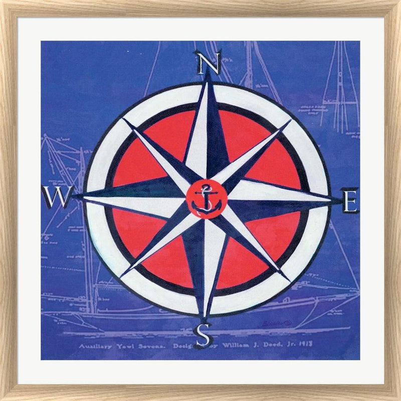 Sheila Elsea Nautical Compass I White Washed Rounded Oatmeal Faux Wood R883368-AEAEAGJEMY