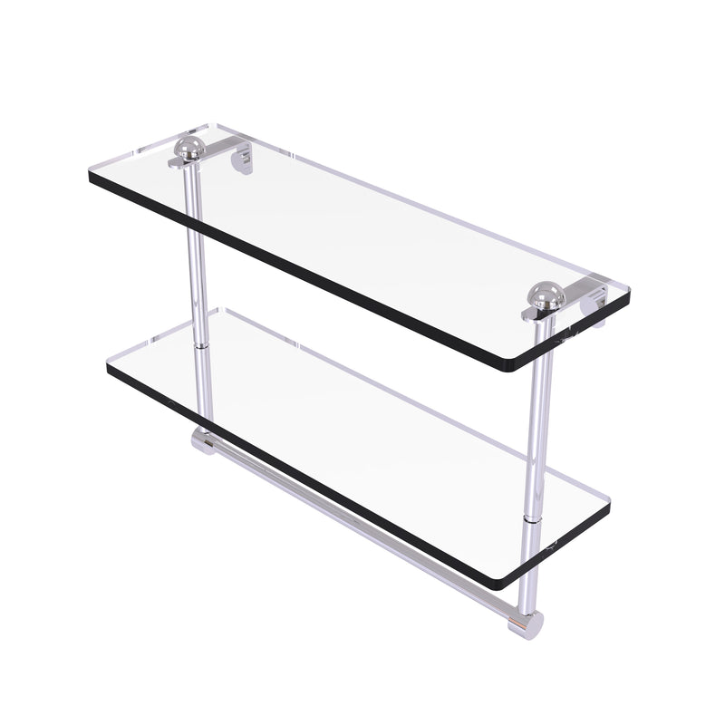 Allied Brass 16 Inch Two Tiered Glass Shelf with Integrated Towel Bar RC-2-16TB-PC
