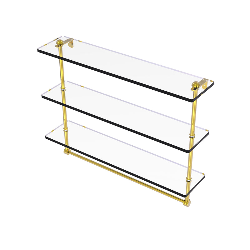 Allied Brass 16 Inch Triple Tiered Glass Shelf with Integrated Towel Bar RC-5-16TB-PB