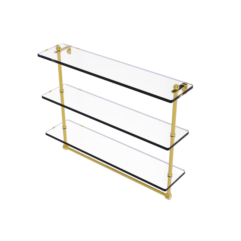 Allied Brass 22 Inch Triple Tiered Glass Shelf with Integrated Towel Bar RC-5-22TB-PB