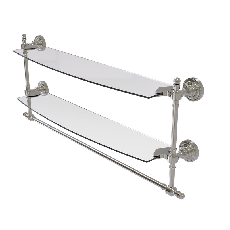 Allied Brass Retro Dot Collection 24 Inch Two Tiered Glass Shelf with Integrated Towel Bar RD-34TB-24-SN